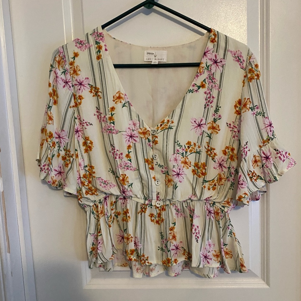 Lost+Wander Floral V-Neck Peplum Blouse